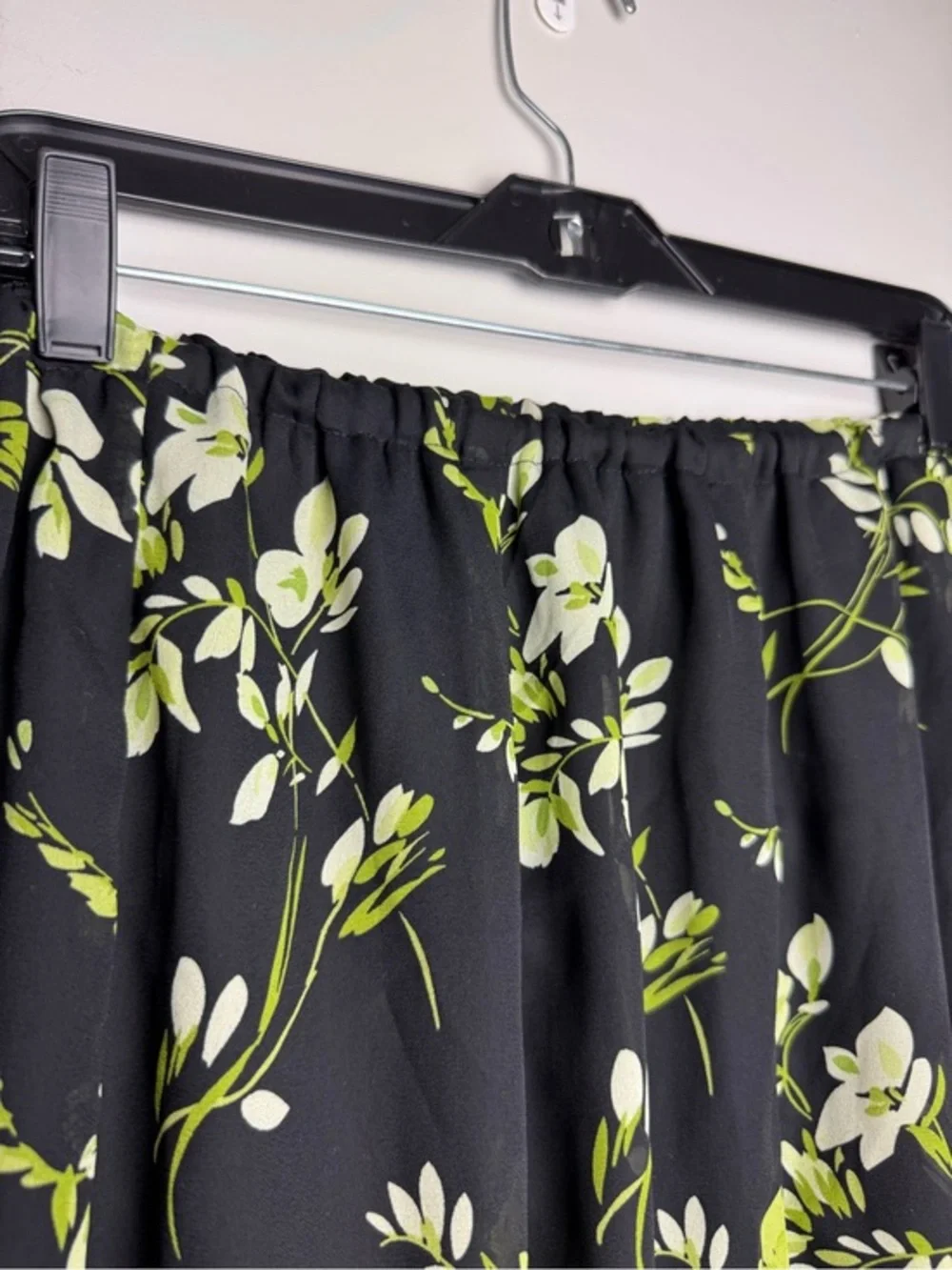 Vintage Black Skirt with Lime Green & White Floral Print